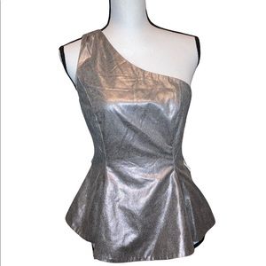 Armani Exchange One Shoulder Metallic Peplum Top NEW